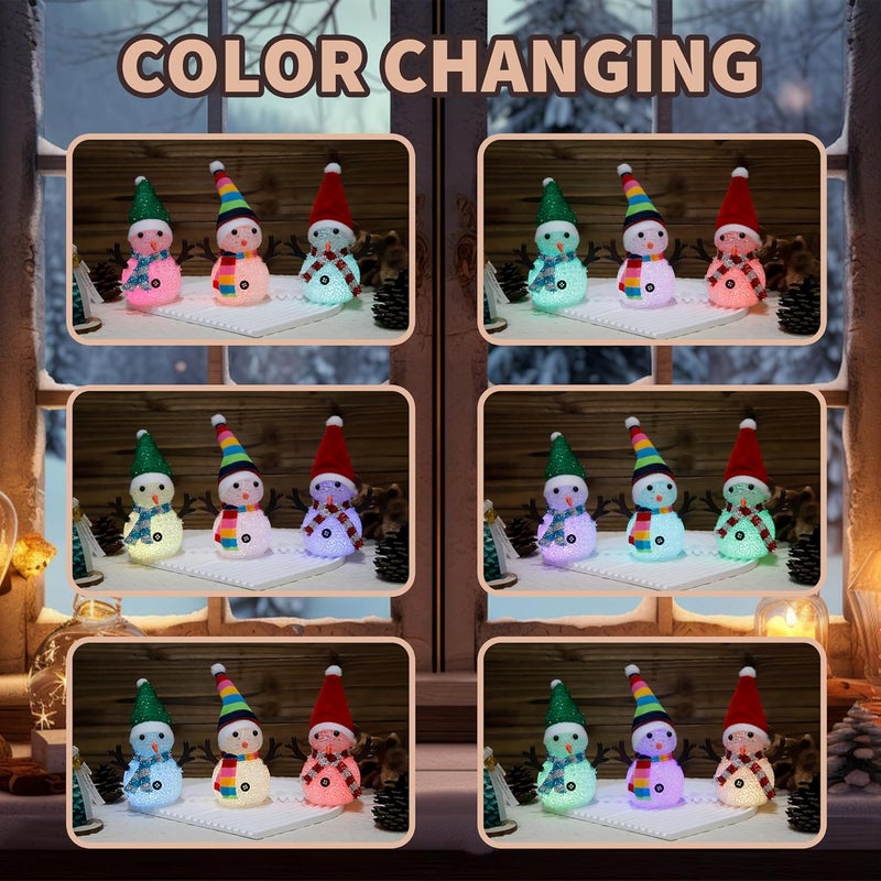 YAKii Christmas Decorations 7.3'' LED Snowmen Lamp Color Changing with Colorful Hat & Scarf Christmas Snowman Desk Centerpiece Decoration for Battery Operated Indoor Home Holiday Decor,Brown,Set of 3 - Image 3